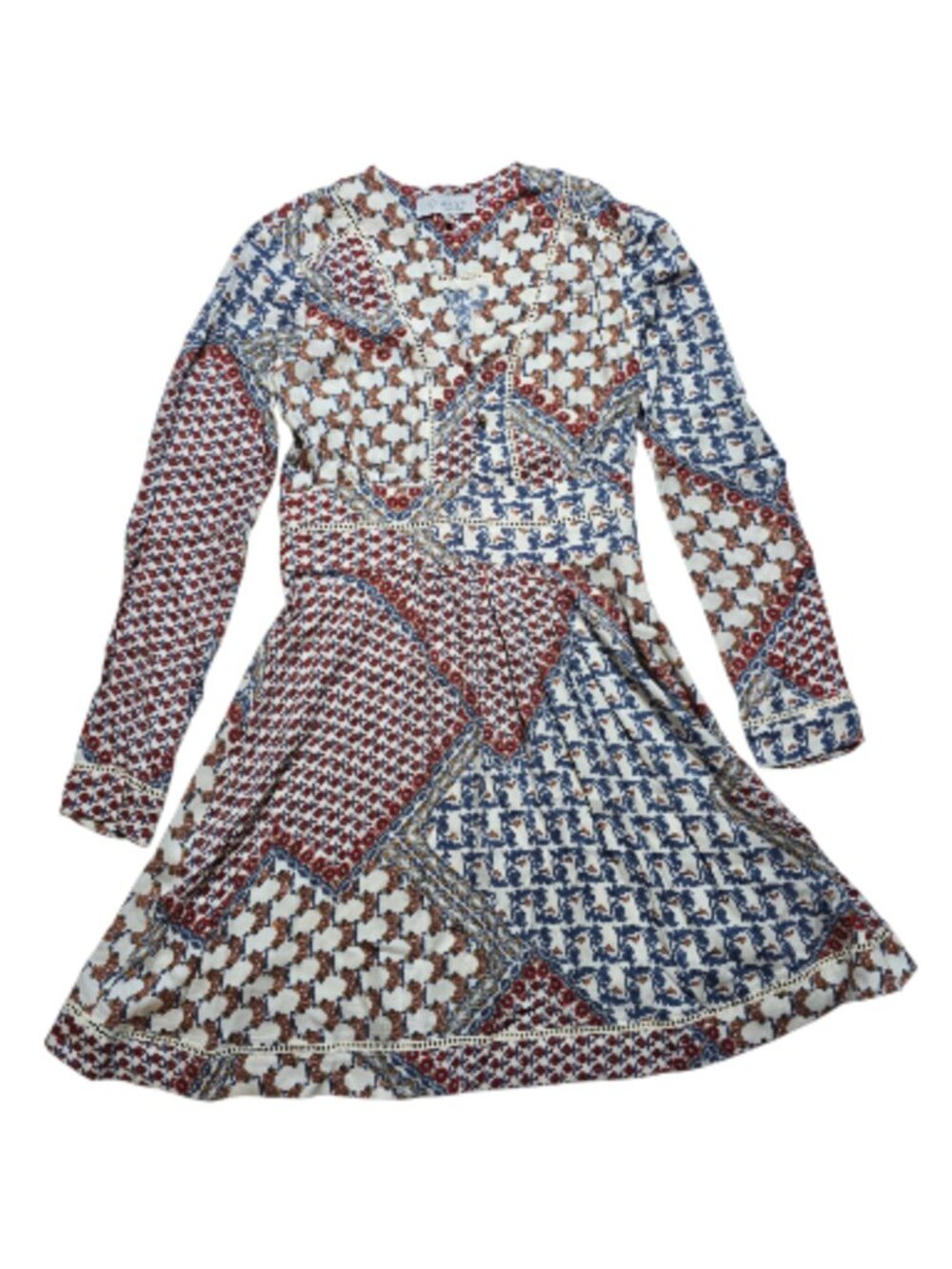 WAYF Patchwork Boho Mini Dress XS Long Sleeve Floral Paisley